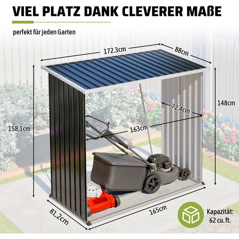 Abri à bûches en acier galvanisé, 172 x 88 x 148 cm – range-bûches de jardin avec toit incliné, résistant aux intempéries, construction surélevée – comprend 4 piquets, 4 vis d'expansion et 2 paires de (1/4)