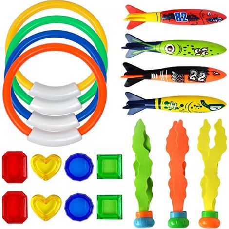 Jeu De Plongée Pour Piscine - Anneaux De Plongée Et Torpilles Aquatiques - Pour Enfants 4 À 8 Ans - Lot De 19 Pièces (1/5)