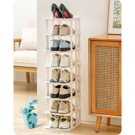 Organisateur Chaussures, Rangements Flexibles pour Chaussures, Racks à Chaussures en Plastique d'une Capacité de 8 Paires pour Penderies, Armoires, Entrées (Blanc) (1/5)