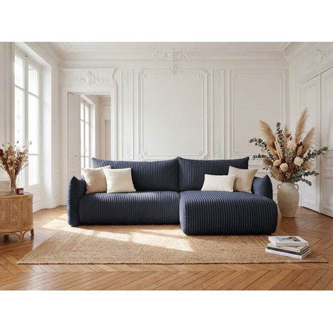 Ecksofa Schlafsofa MAILAND in Stoff Tilia Dunkelblau Ottomane Rechts