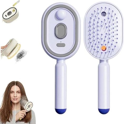 Peine de masaje eléctrico Irovami morado, con vaporizador de aceites esenciales, luz roja, antiestático y autolimpiante. (1/5)