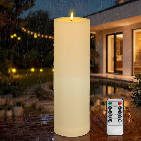 2 Bougies LED 10x30CM, Flamme Vacillante, Minuterie, Télécommande, IP65, Intérieur Extérieur