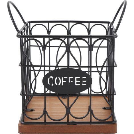 Range capsules café métal et bois, panier de rangement grande capacité pour comptoir cuisine, design moderne noir, 15 pods (1/5)