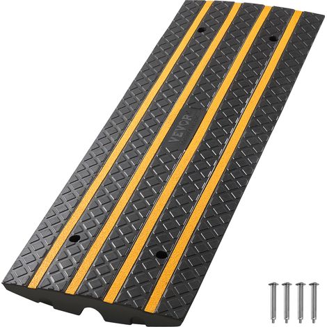 VEVOR Rampe de Trottoir, 65 mm, Rampe de Seuil deAcces en Caoutchouc Antiderapante, Capacite de Charge 15 tonnes, avec Bandes Reflechissantes Jaunes, pour Passage Quai de Chargement, Entrepot, Garage