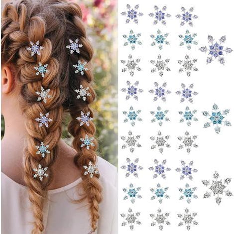 Lot de 30 mini barrettes à cheveux flocons de neige en strass, accessoires de décoration pour cheveux Frozen, mini ornements flocons de neige argentés en strass pour femmes (1/5)