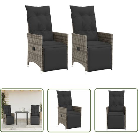 The Living Store Gartensessel mit Kissen 2 Stk. Verstellbar Grau Poly Rattan - Gartenstuhl - Liegesessel - Lounge Chair - Rattan Sessel - Gartenmöbel (1/5)