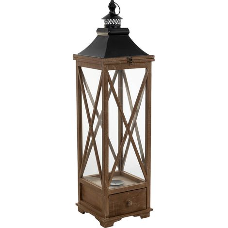 Farol de madera marrón 25x25x93.5h cm