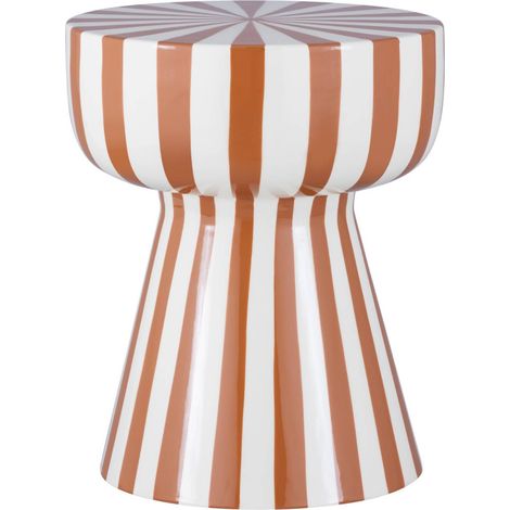 sweeek - Beistelltisch, Nachttisch, emaillierter Stahl zweifarbige Streifen Ø 34 x H 41 cm