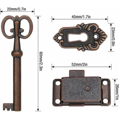Serrure de porte d'armoire vintage, serrure d'armoire antique serrure de meuble avec clé pour casiers, placards, Boîte à outils 2 pièces-Fei Yu (1/3)