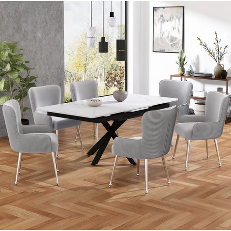 Sedia imbottita in velluto grigio con gambe in metallo argento, braccioli e piedini regolabili,57×47.5×83cm (1/5)