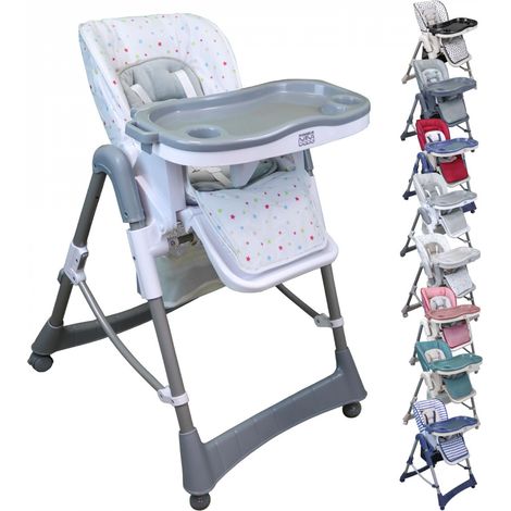 Chaise haute bébé pliable réglable 3 positions hauteur – Structure acier stable – Housse lavable – Dossier inclinable – Panier de rangement – Monsieur Bébé