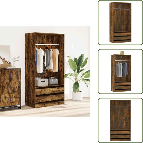 Kleiderschrank Räuchereiche 100x50x200 cm Holzwerkstoff - Schlafzimmermöbel - Kleiderschrank - Holzklaedschrank - Garderobe - Holzschrank (1/5)