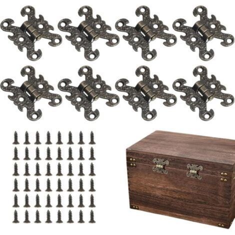 8 piezas de bisagras vintage, bisagras retro de aleación de zinc con tornillos, bisagra antigua grabada con tornillos, estilo vintage, para puertas, armarios, joyeros, cajas de madera (bronce) -Crezuo