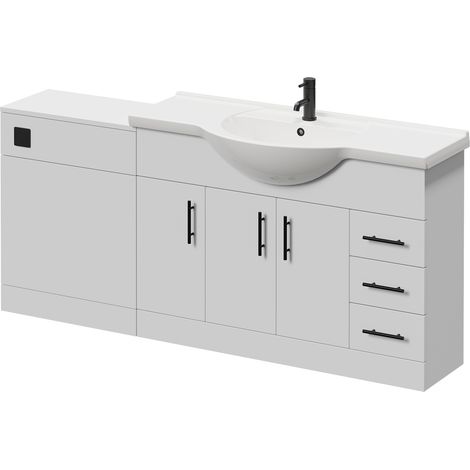 Alexander James Cento Gloss White 1800mm 3 Door Vanity Unit Toilet Suite - 1800mm - Matt Black 96mm Knurled Bar HandleWithout James Toilet Pan
