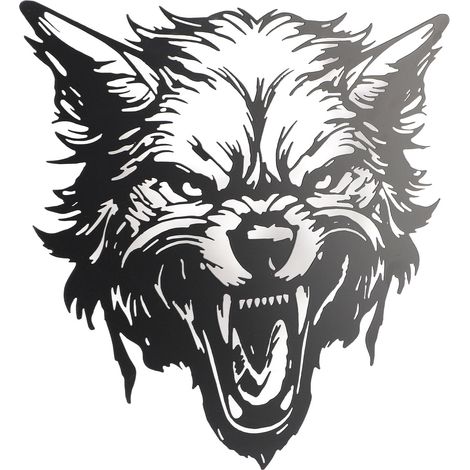 Tête de loup féroce, décoration murale en fer forgé représentant un loup rugissant, idéale pour le salon, la chambre ou le bureau. (1/5)