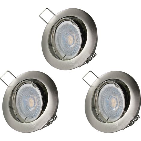 Lampesecoenergie – Lot de 3 spots LED orientables 7W 230V – Aluminium brossé – Blanc chaud 2700K – Angle de diffusion 38° – Pour encastrement plafond (1/4)