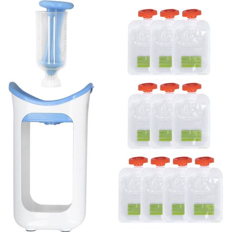 Station de Purée de Fruits pour Bébé avec Sachets à Presser - Outil de Cuisine Maison Bleu pour Nourrisson (1/5)