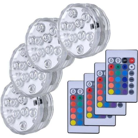 Set mit 4 mehrfarbigen LED-Unterwasserleuchten mit Fernbedienung, wasserdicht nach IP68, für Pool, Dekoration und Party (1/4)