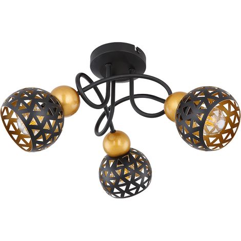 Deckenleuchte Metall schwarz gold Spotleuchte 3 flammig Deckenlampe Spots beweglich, Orientalisch Metall, 3x E14 Fassungen, DxH 39x20 cm