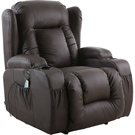 CAESAR BROWN ELECTRIC LEATHER AUTO RECLINER MASSAGE HEATED GAMING WING CHAIR