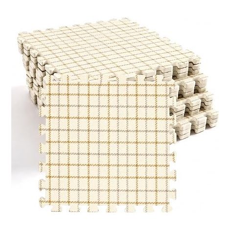 Puzzle Mat, Foam Tile, Interlocking Linen Floor Tiles, Children's Room Foam Rug, Living Room and Bedroom, 30 x 30 cm – Beige (1/4)