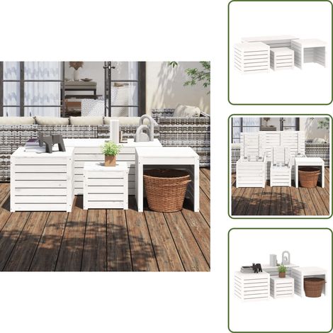 The Living Store Ensemble de boîtes de jardin 4 pcs blanc bois de pin massif - Rangement extérieur (1/5)