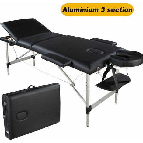 3 Zonen Massageliege Klappbar Massagetisch Massage Kosmetik Bank Tisch klappbar höhenverstellbare Aluminiumfüße Premium-PU-Leder Einfache Installation + Tragetasche Schwarz (bis 230kg belastbar) (1/5)