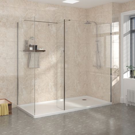 Shower Enclosure Wet Room Walk in Glass Shower Screen with Return Panel 700mm & 1200mm (1/5)