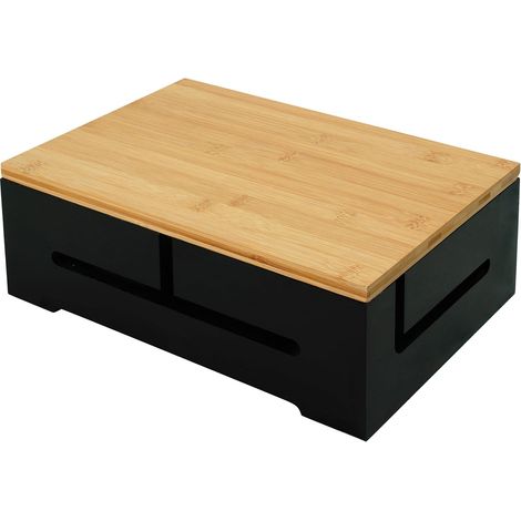 Boîte à câbles en Bambou, Gestion et Ventilation, 11x32x22 cm, Cache-câbles Noir (1/5)