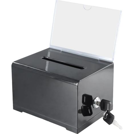 1 Boîte à vote, Acrylique, Avec serrure, Transparent et Noir, Pour dons et élections