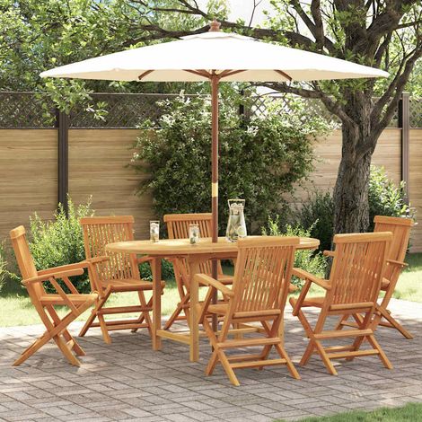 vidaXL Set da Pranzo per Giardino 7 pcs Marrone Legno massello di teak (1/5)