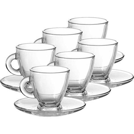 SET DI 6 TAZZINE DA CAFFÈ CON PIATTINO DA 95CC IN VETRO TRASPARENTE (1/4)