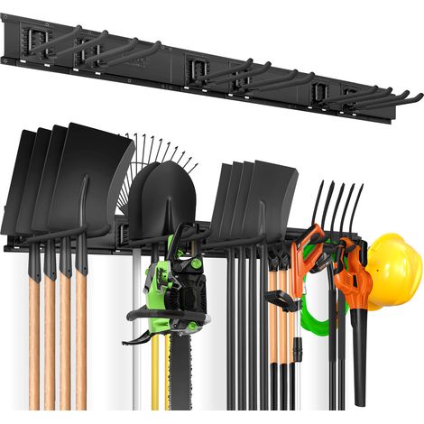 VEVOR Garage Tool Organizer, 600 lbs Max Load Capacity, Wall Mount Yard Garden Storage Rack Organization Heavy Duty with 6 Adjustable Hooks and 3 Rails, for Garden Tools, Shovels, Trimmers, and Hoses (1/5)