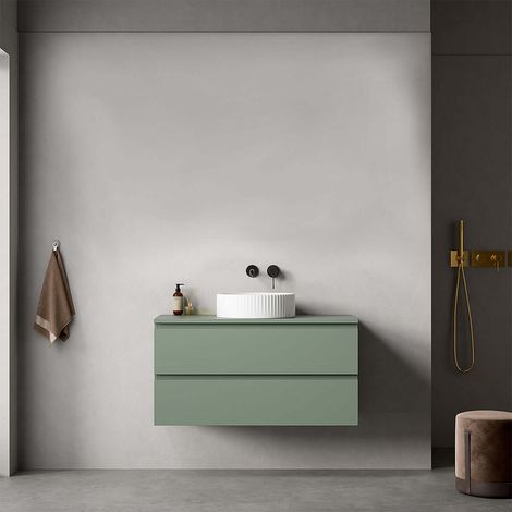 Mobile bagno sospeso 100 cm Verde Salvia per Lavabo d'appoggio Senza Specchio - Fiji Paint Top (1/4)