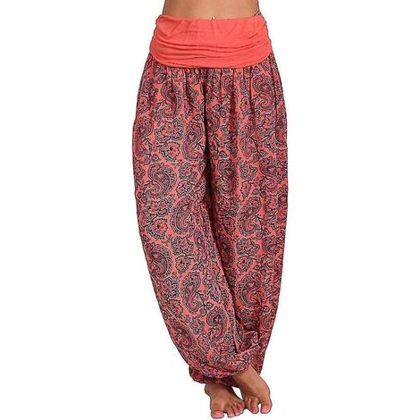 Ali Baba Haremshose für Damen, bedruckt im Aladdin-Stil, Boho-Look, weites Bein, Yogahose, Übergröße XL, rot (1/4)