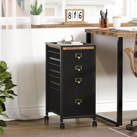Armoire sous table MDF métal tissu vintage tiroirs tissu noir (1/5)