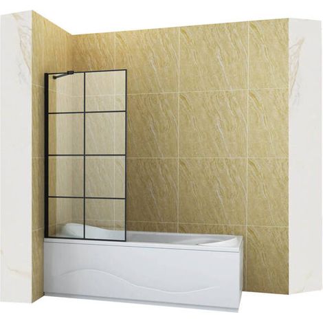 Pare-baignoire fixe MADISON+ Silla, paroi de baignoire 80x140 cm en verre trempé, installation murale facile, design moderne, Noir