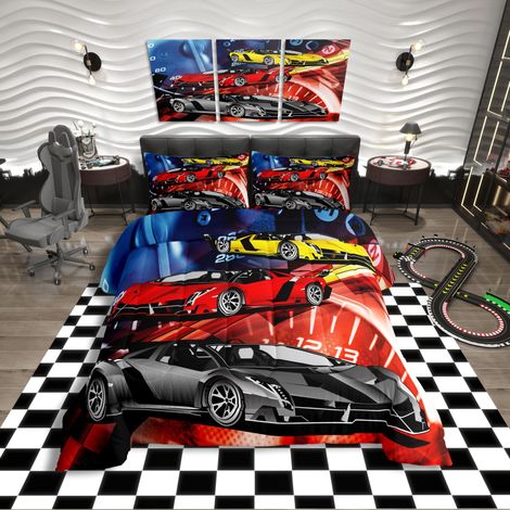 Housse de Couette Voiture de Course de Sports extrêmes pour Voiture Housse de Couette pour Garons et Filles Automobile Simple (1/5)
