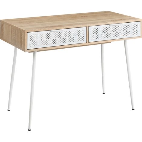 Escritorio para oficina en casa con superficie de madera y cajones estilo escandinavo marrón claro Chula