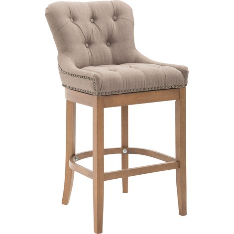 CLP – Tabouret de bar Lakewood en tissu – Piètement en bois de caoutchouc clair – Dossier haut et repose-pied – Confort optimal pour bars et restaurants (1/5)