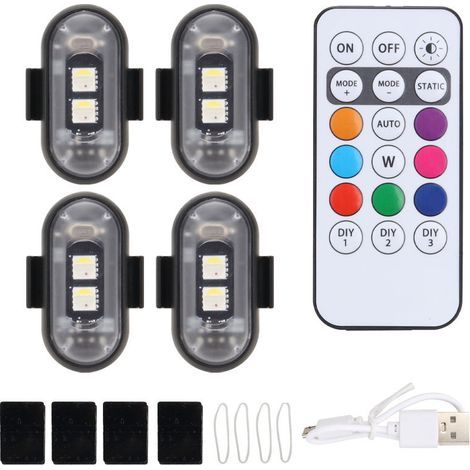 Vier kabellose LED-Autoleuchten mit Fernbedienung, USB-Ladefunktion und Antikollisionsleuchten, geeignet für Autos, Motorräder und LKWs. (1/5)