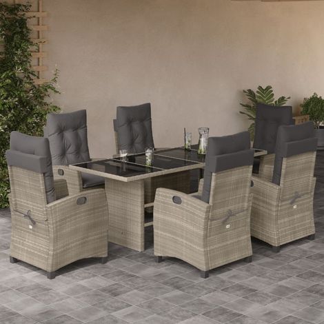 Ensemble à manger de jardin et coussins 7 pcs-Salon de jardin gris clair rotin 502897 (1/5)
