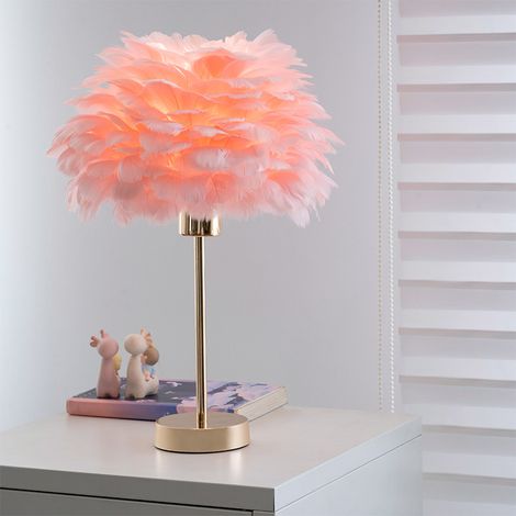 Lampe de table en plumes nordique ins, simple et romantique, lampe de chevet, lampe d'ambiance, lumière tricolore USB, rose (1/5)