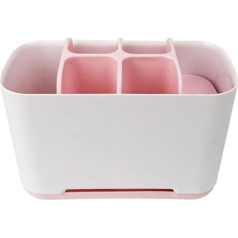Porte-brosse à dents électrique, panier de rangement de salle de bain, grand organisateur multifonction rose (1/5)