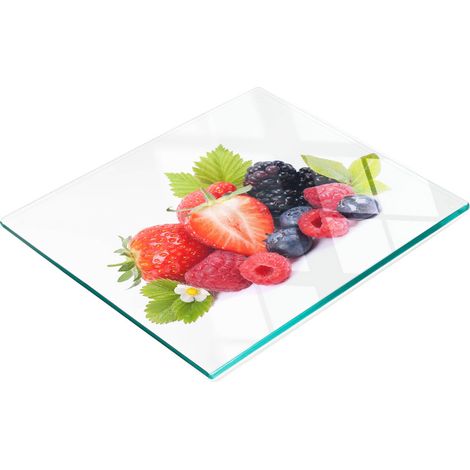 Tablero decorativo multifuncional de vidrio templado con dise帽o de frutos del bosque, 60x52 cm.