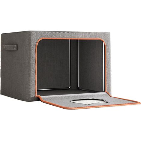Sac de rangement pour vêtements avec armature en acier, grande capacité, pliable, boîte de rangement pour placard, organisateur avec fenêtre tête de chat, gris (1/5)