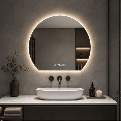 Espejo LED redondo de baño 80 cm antivaho, regulable 3 tonos, plata OKMYHOME (1/5)