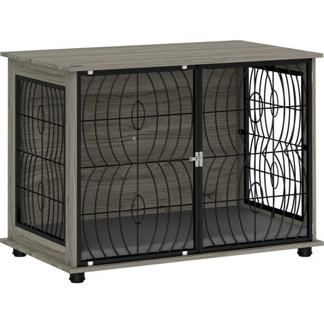Cage intérieure pour chien 100 x 60 x 73,5 cm grise avec coussin amovible, niche spacieuse pour grands chiens