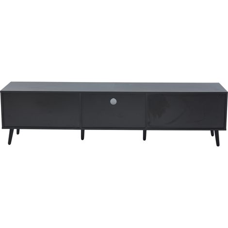 Mueble TV bajo 180 x 40 x 46 cm, 2 puertas y 1 cajón, negro y efecto madera, MODENUIT (1/5)