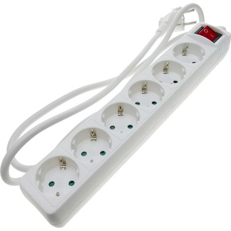 BeMatik - Regleta de enchufes 6 schuko 16A 230V blanca con interruptor y cable de 3m